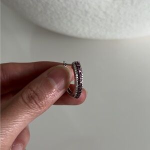 Pink tourmaline and diamond U-hoop earrings, silver